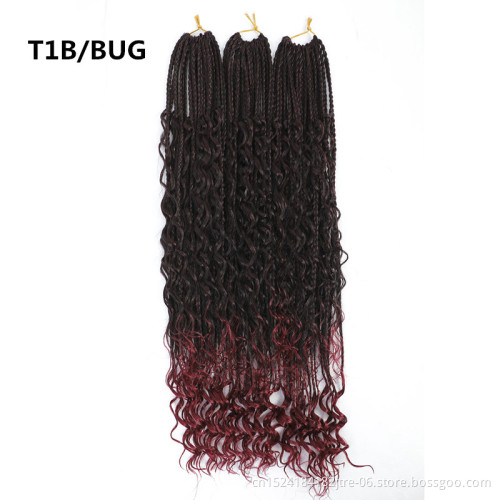 27 613 one color jumbo river box braids image, 3x straight wavy synthetic hair crochet box braids hair with curly end
